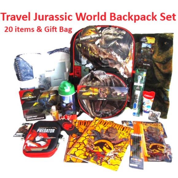 Jurassic Gift Set Backpack Travel Kit 20 Items & Gift Bag NEW
